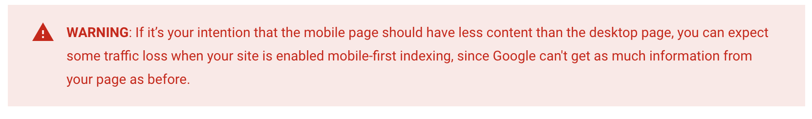 Mobile first indexing warning