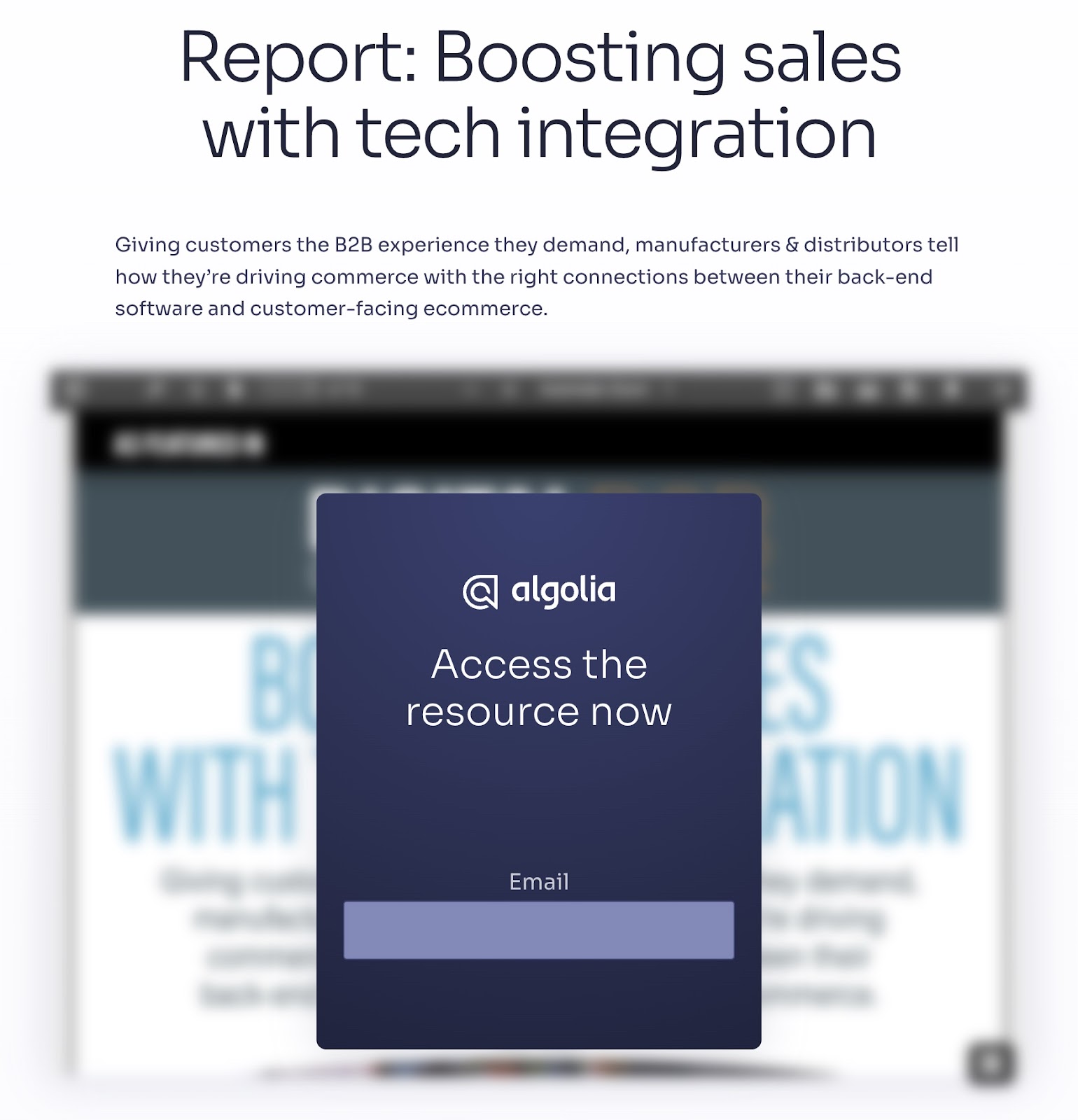 Algolia's report on tech integrations to boost sales opt-in form