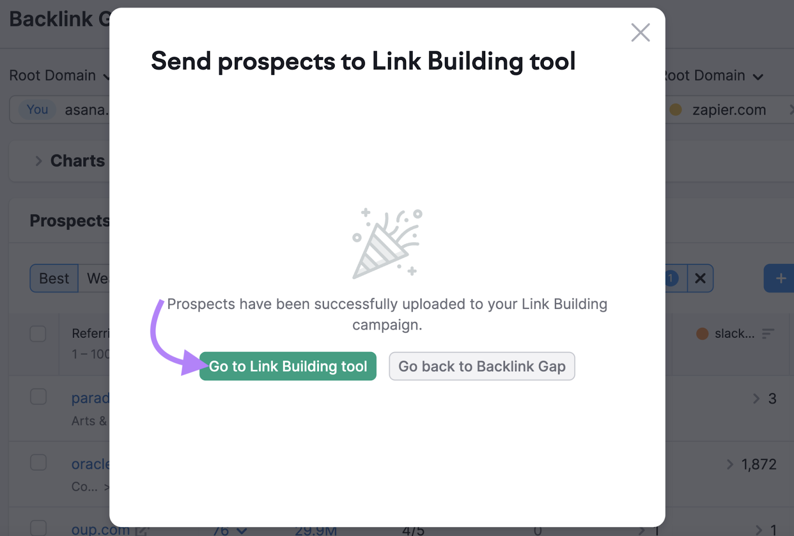 "Go to Link Building Tool" enactment    selected