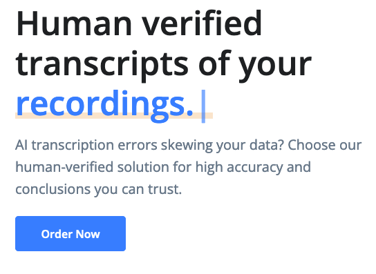a tagline from Scribie homepage saying "Human verified transcripts of your recordings."