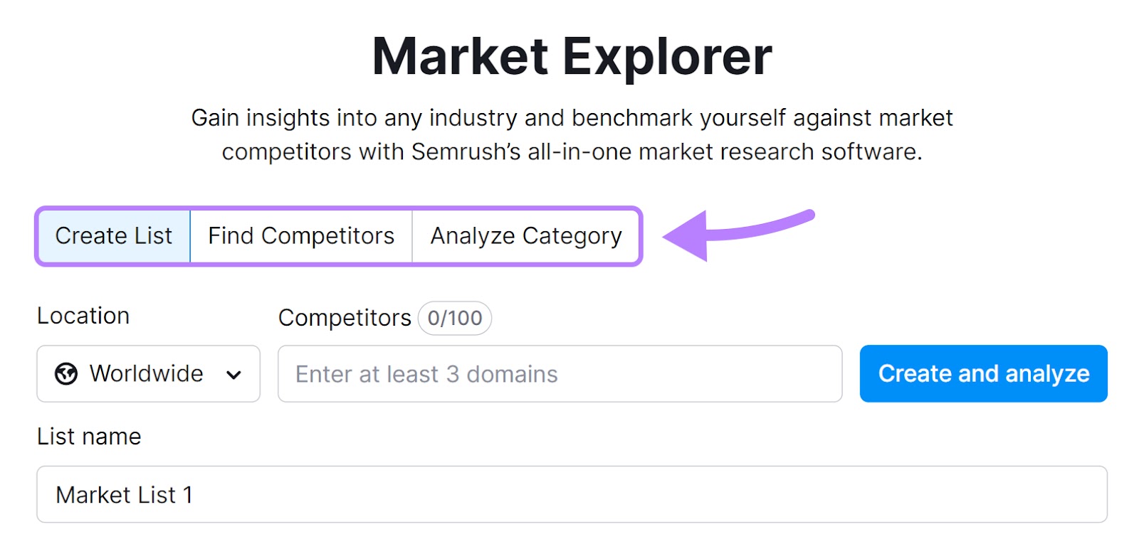 Semrush's Market Explorer tool