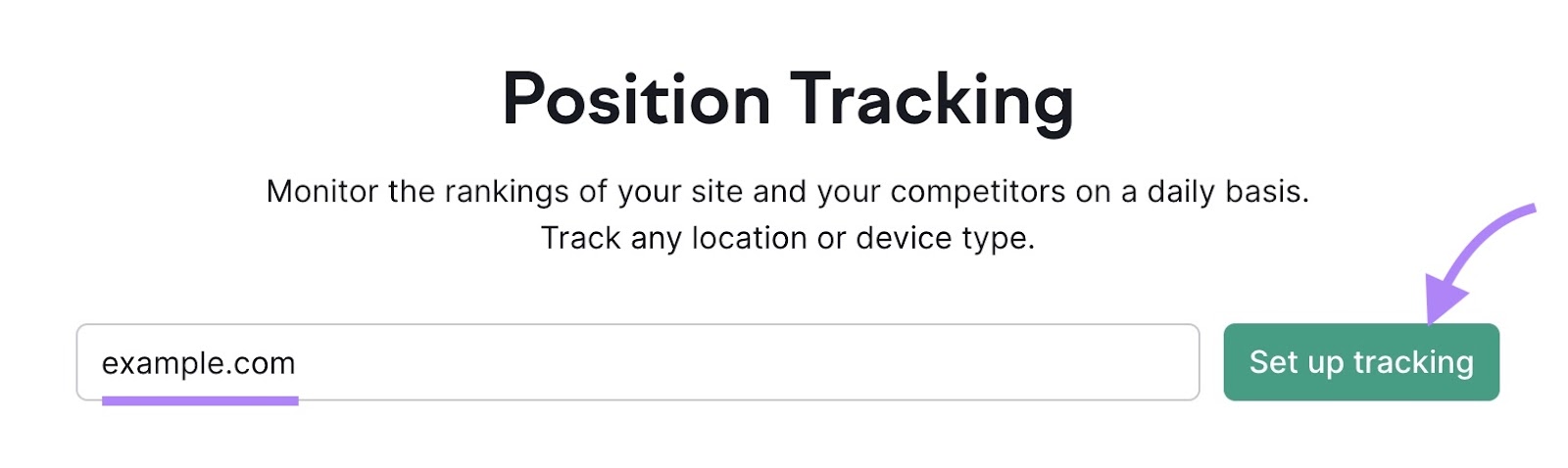 Position Tracking instrumentality   commencement  with a domain entered and "Set up   tracking" clicked.