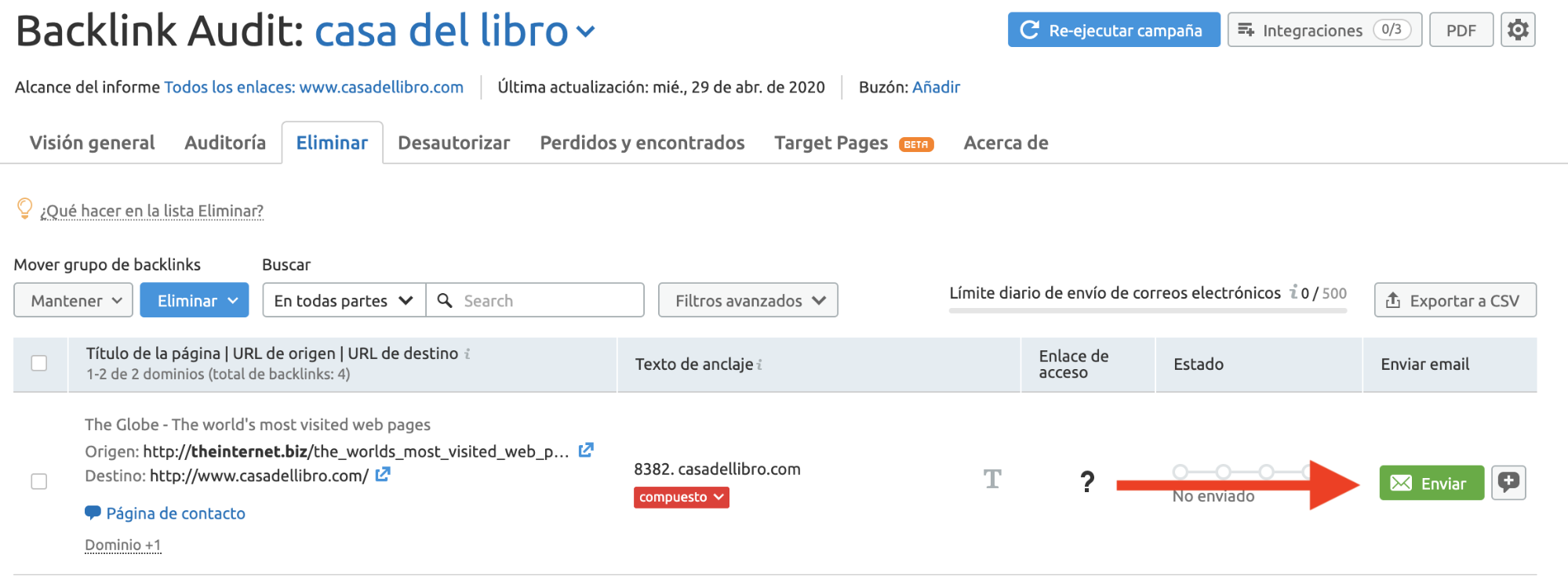 Analizar backlinks y enlaces SEO - Enviar correos