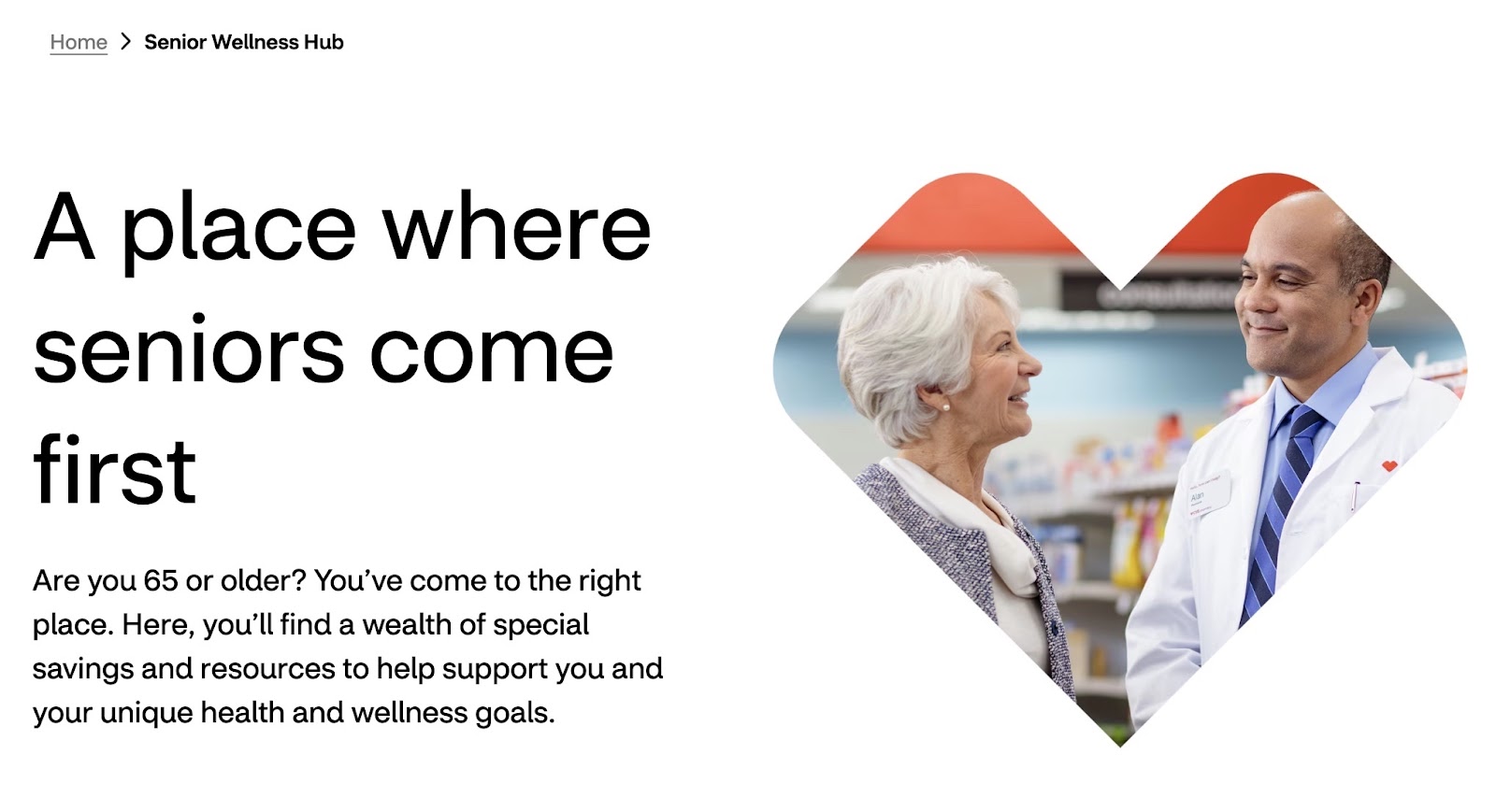 "A place where seniors come first" landing page on CVS's website