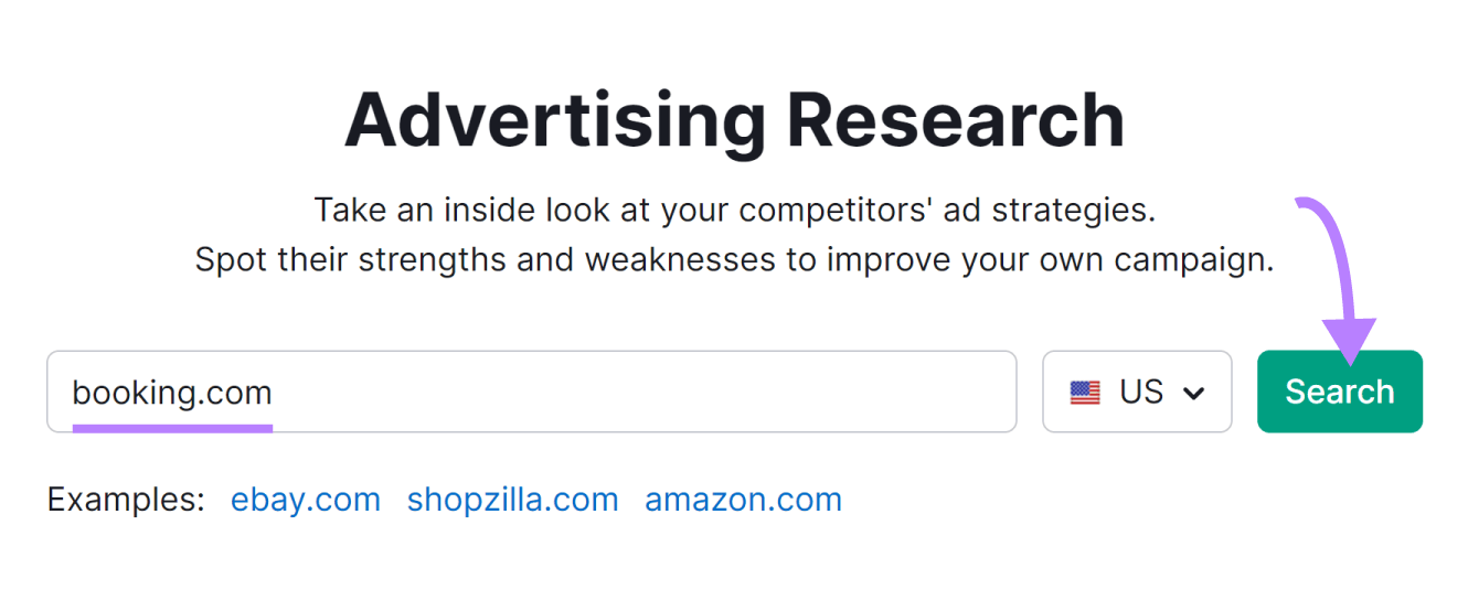 "booking.com" entered into the Advertising Research tool