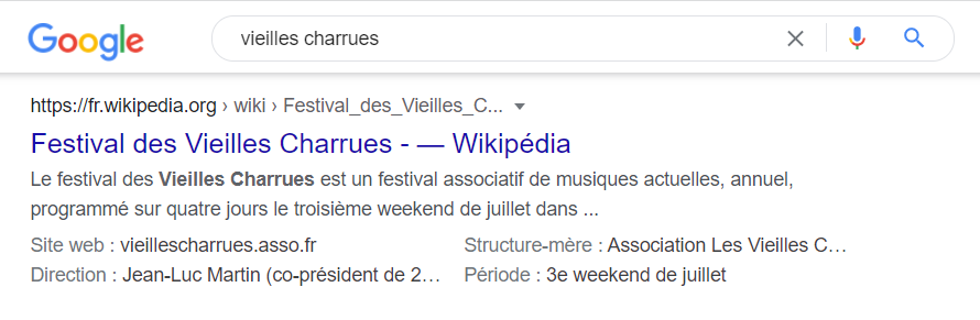 résultat Google avec rich snippet événement