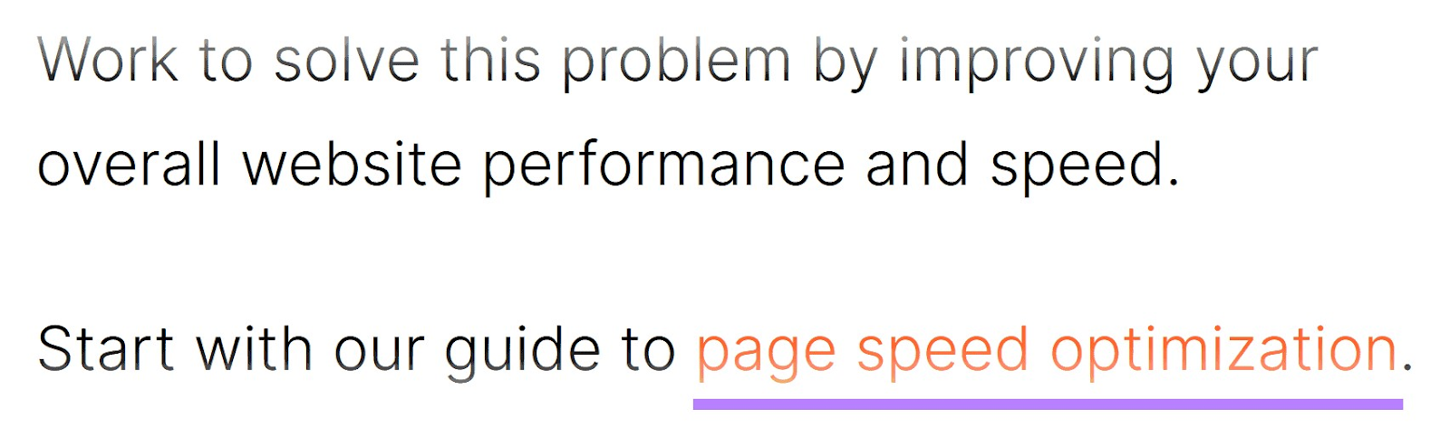 Un ejemplo de enlace interno con anchor text "optimización de la velocidad de la página"