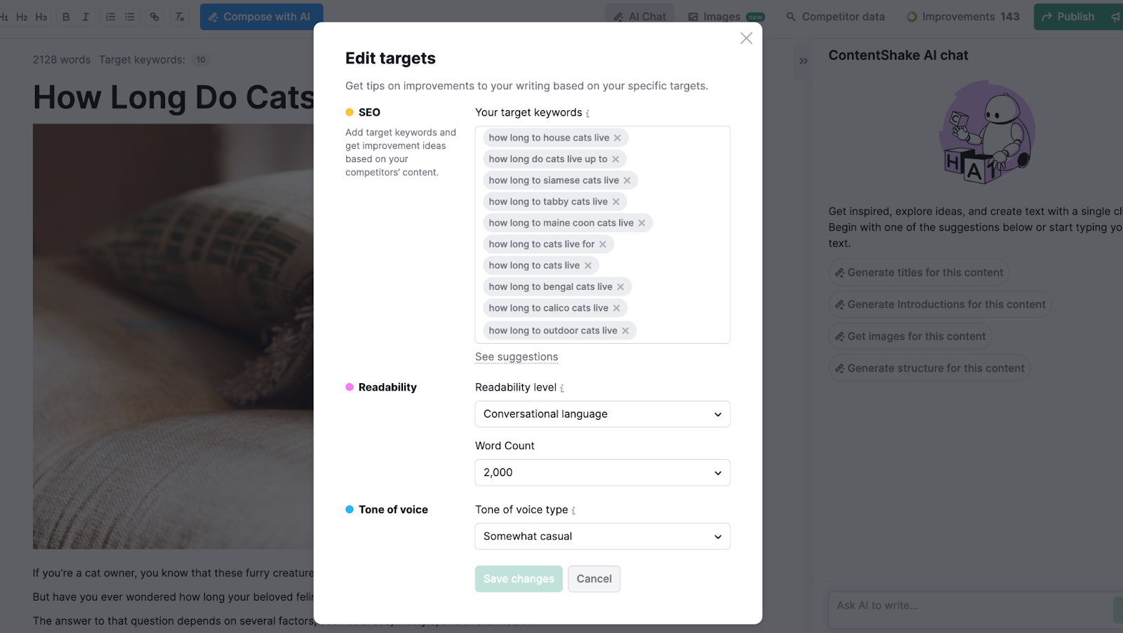 ContentShake AI: finding keywords