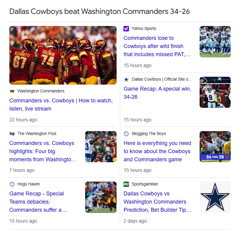 Recent articles are batched in a SERP feature.