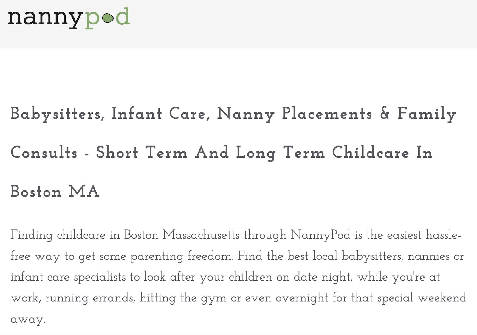 NannyPod's location page