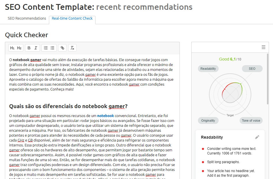 SEO content template - SEMrush