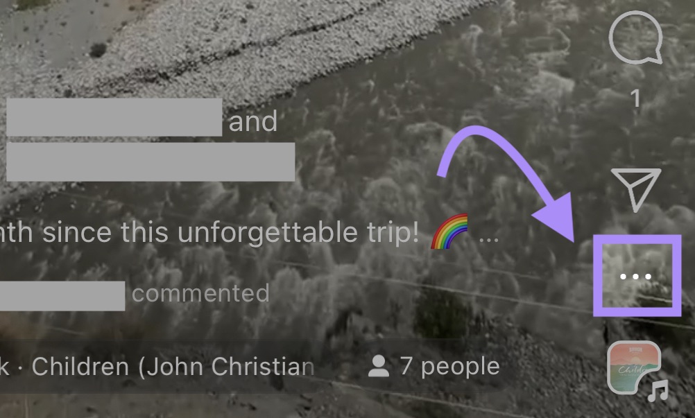 Three dots below the interactions icons highlighted in Instagram reel