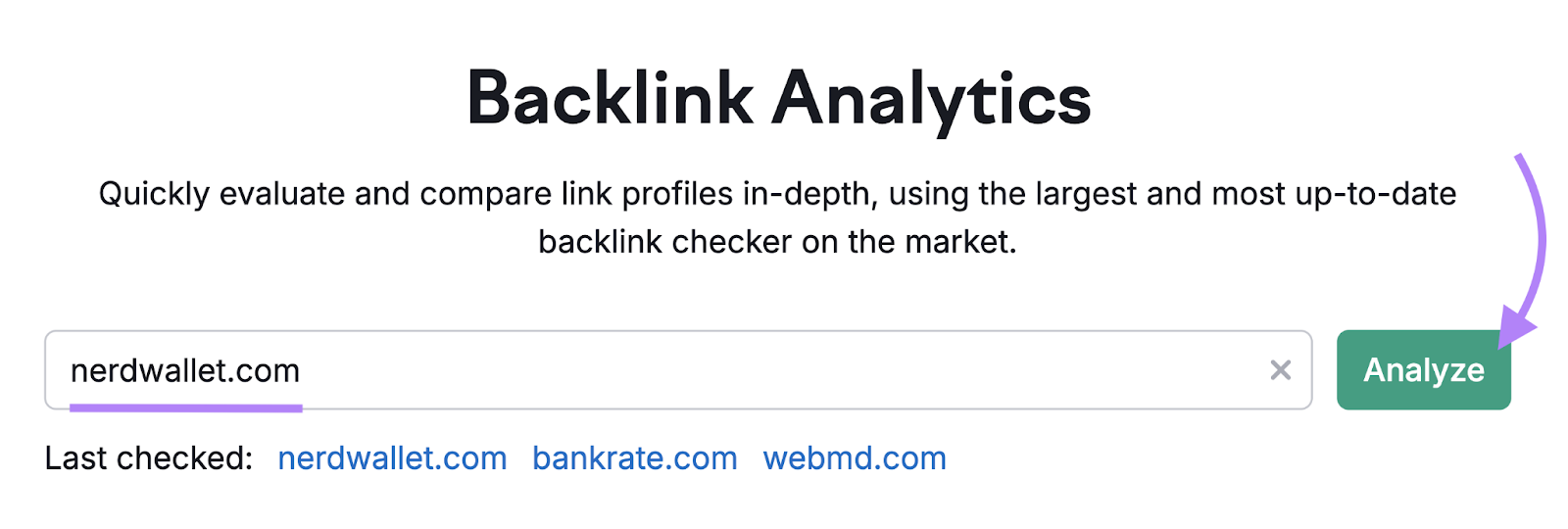 domain entered into Backlink Analytics tool