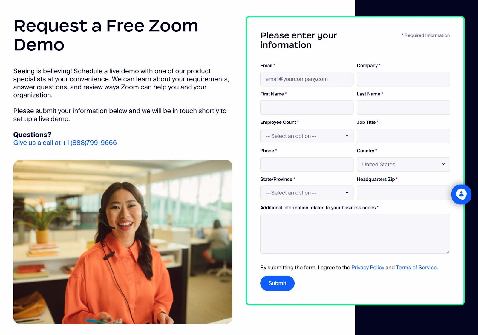 "Request a Free Zoom Demo" form