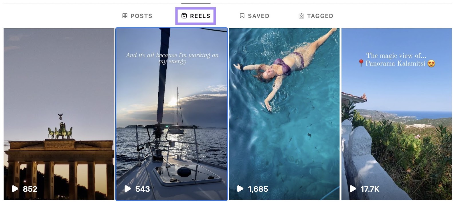 “Reels” tab highlighted successful  Instagram connected  desktop