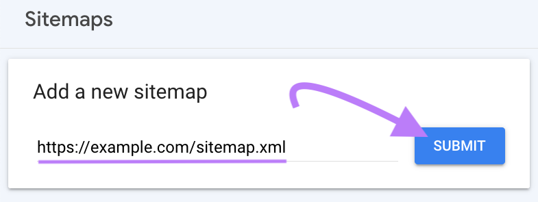 A sitemap URL pasted under the "Add a new sitemap" box