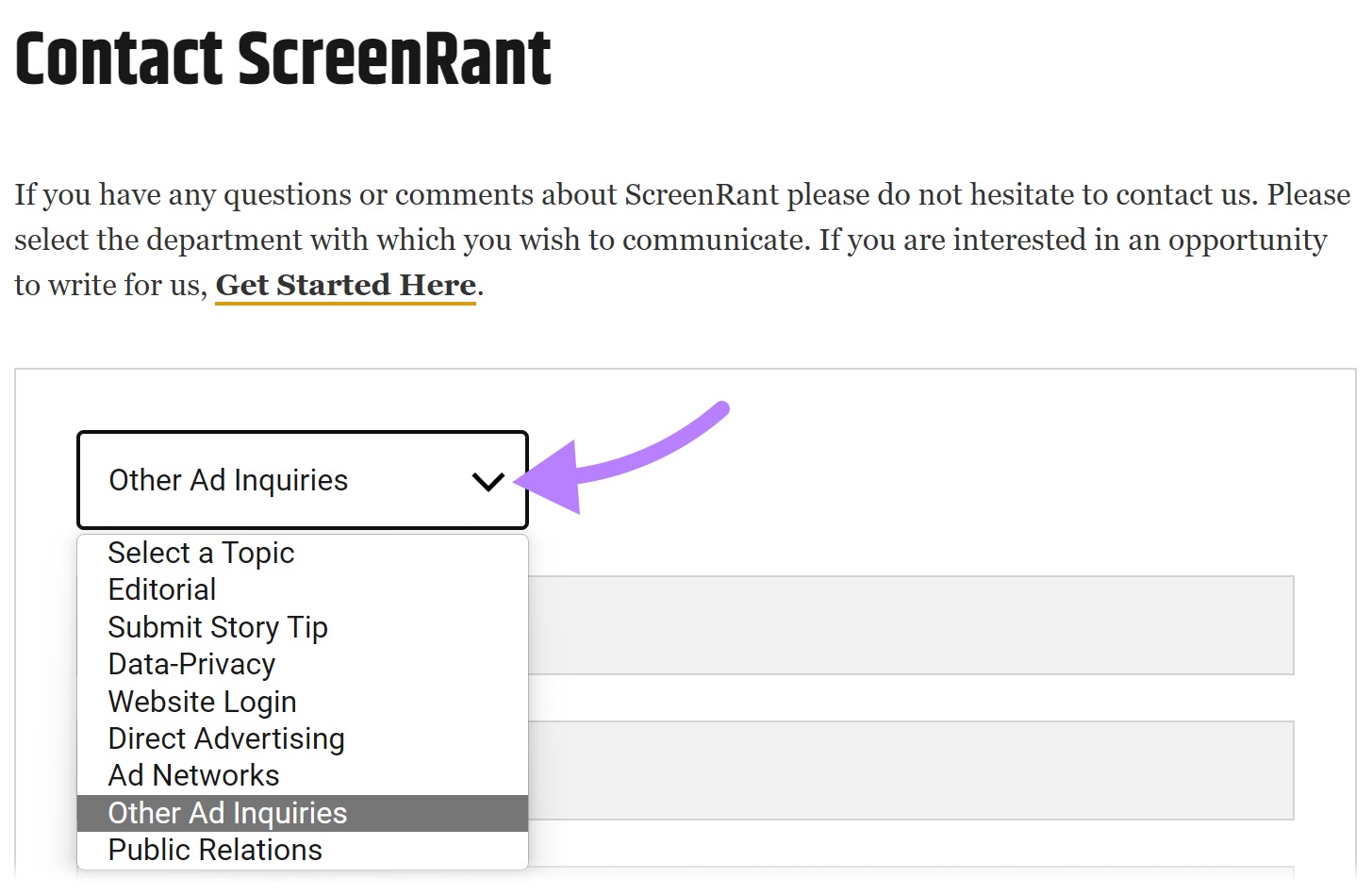 "Contact ScreenRant" form