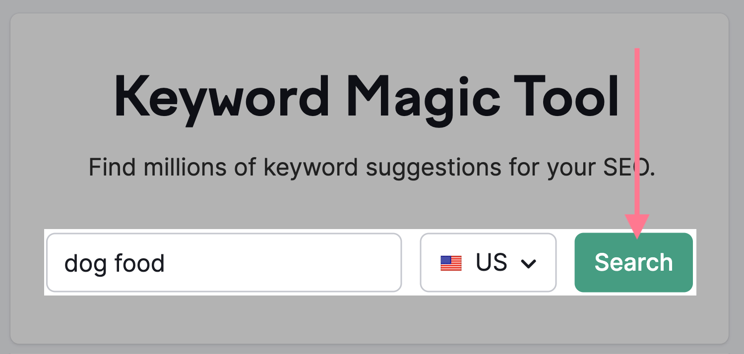 keyword magic tool search dog food