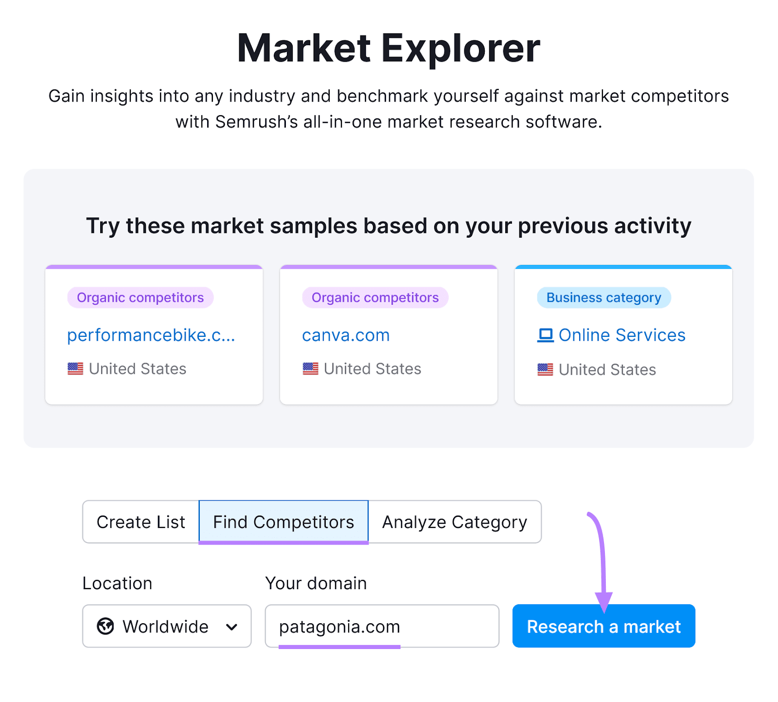 "patagonia.com" entered into the Market Explorer tool