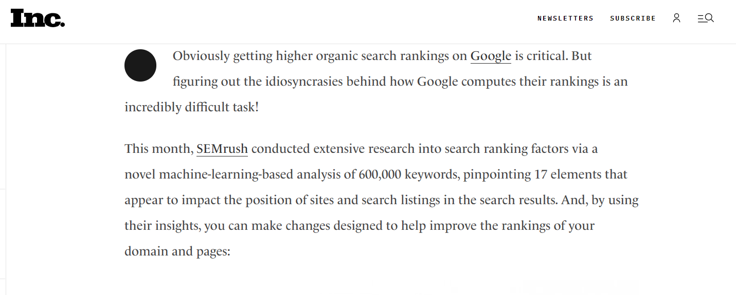 A backlink to Semrush study from Inc.
