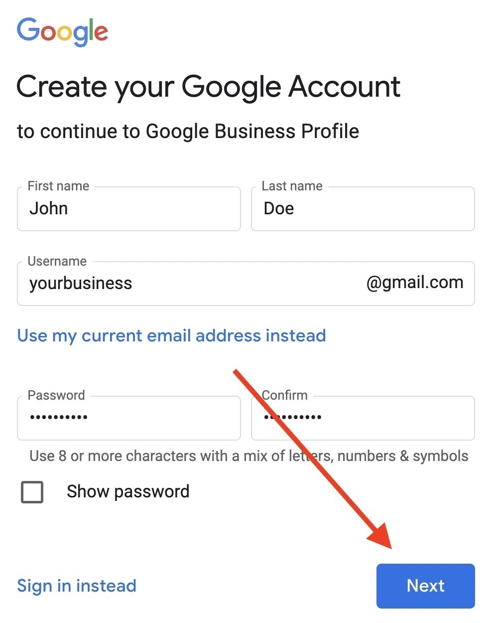 Create your Google account