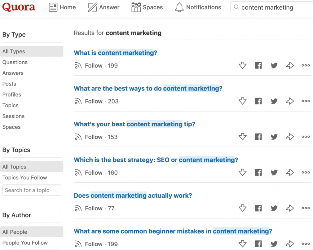 Quora results for "content marketing"
