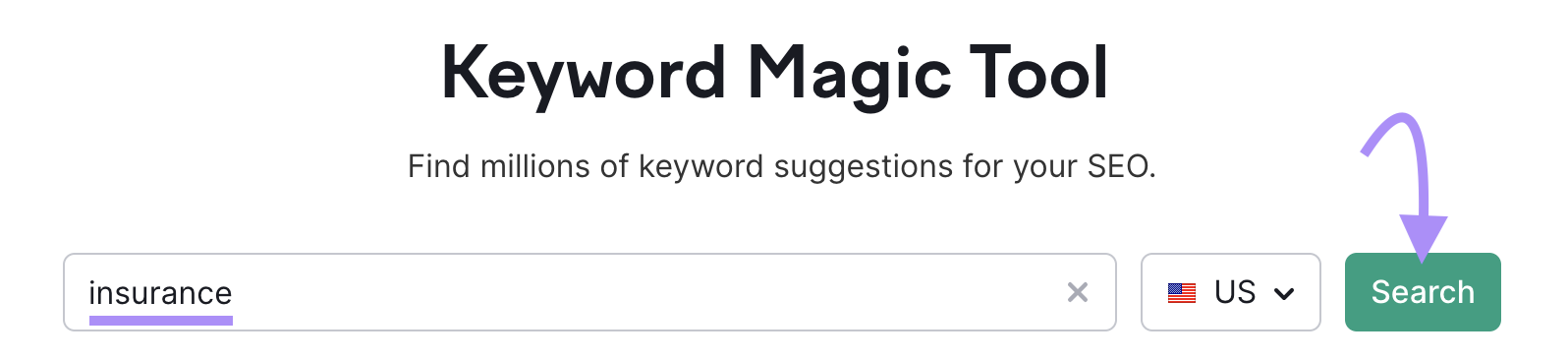 search for "insurance" in the US in Keyword Magic Tool