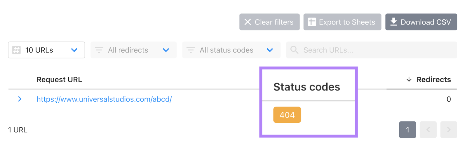 httpstatus.io showing "404" status code for the pasted URL