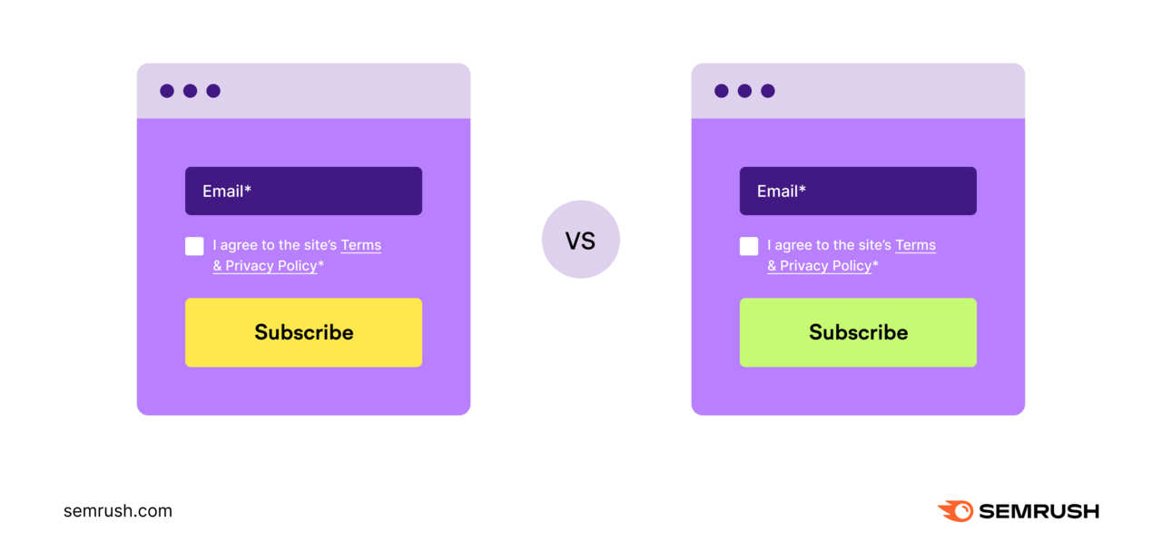 An example of a A/B test with different CTA colors
