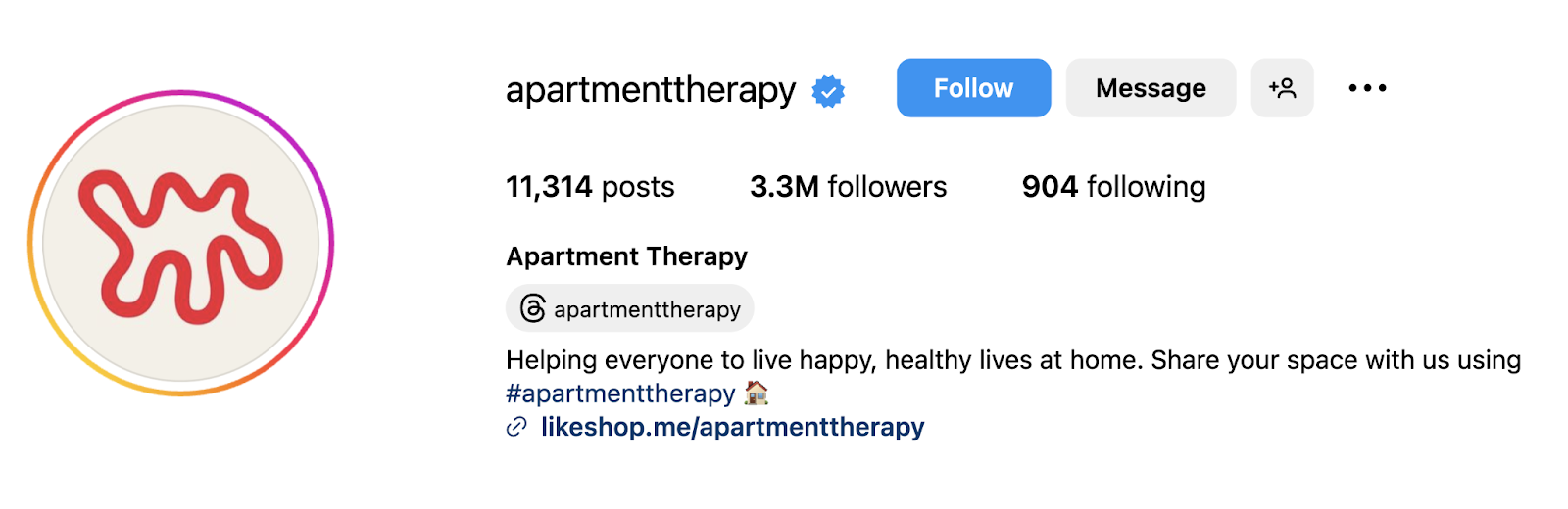 @apartmenttherapy Instagram profile, showing the fig   of followers