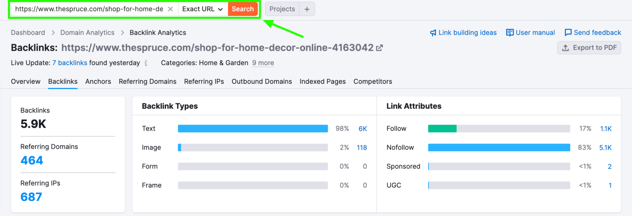 การค้นหาแต่ละหน้าใน Backlink Analytics