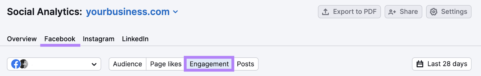 Facebook report and engagement data options selected