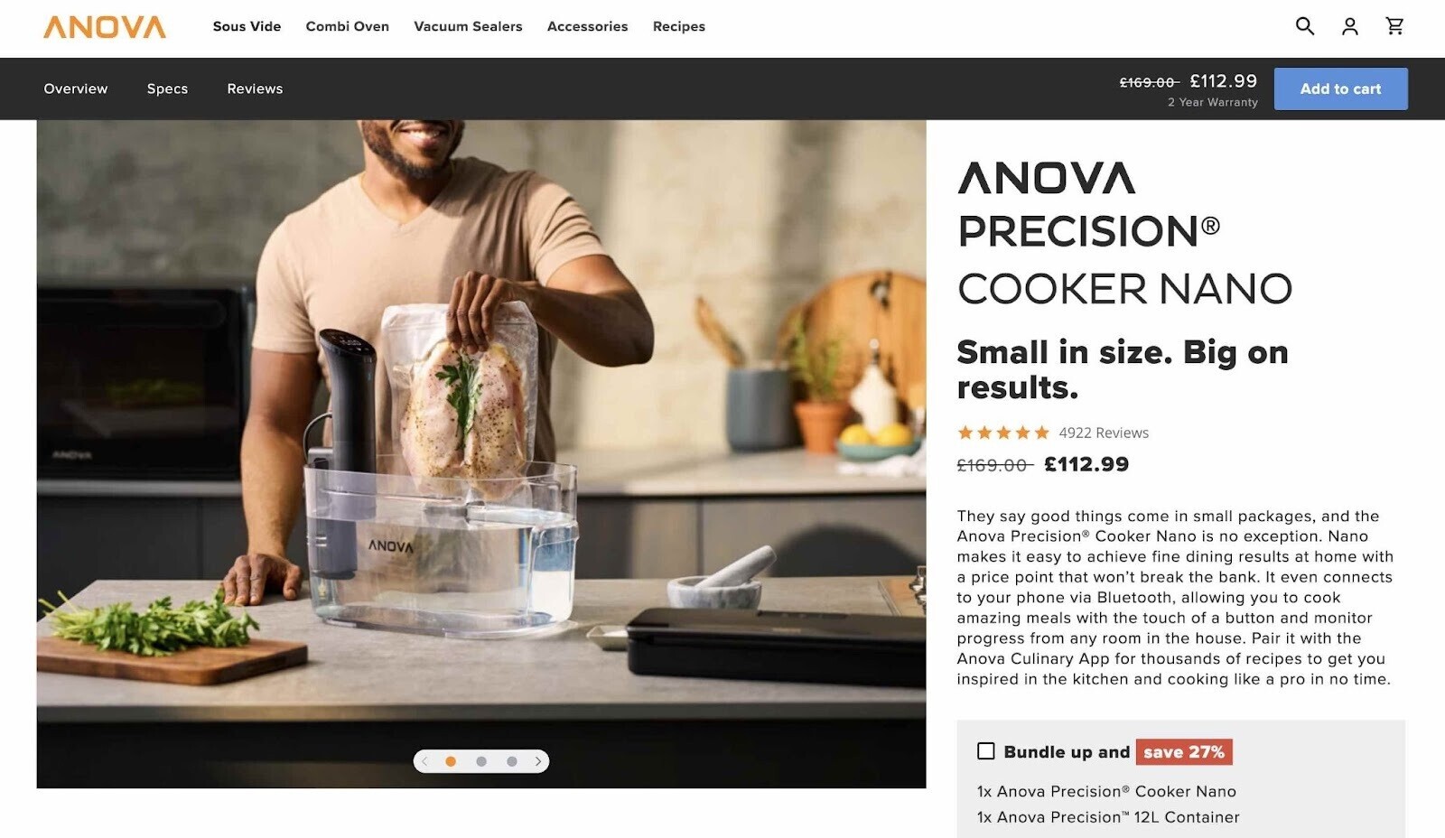 Anova cooker nano product page