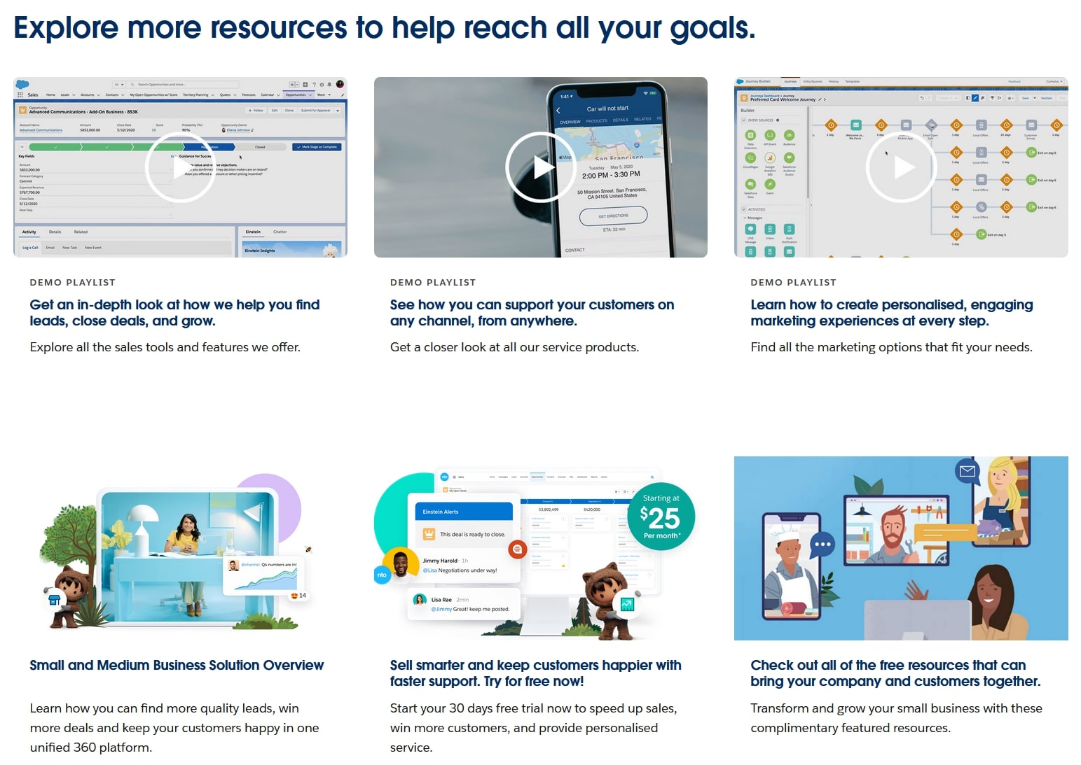 A section of Salesforce's resources page