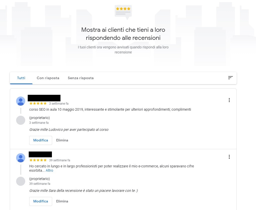 Una buona pratica su Google my business è quella di curare le recensioni