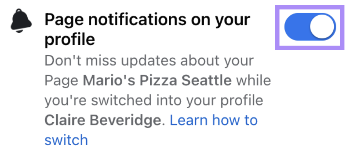 Business Page notifications turned on