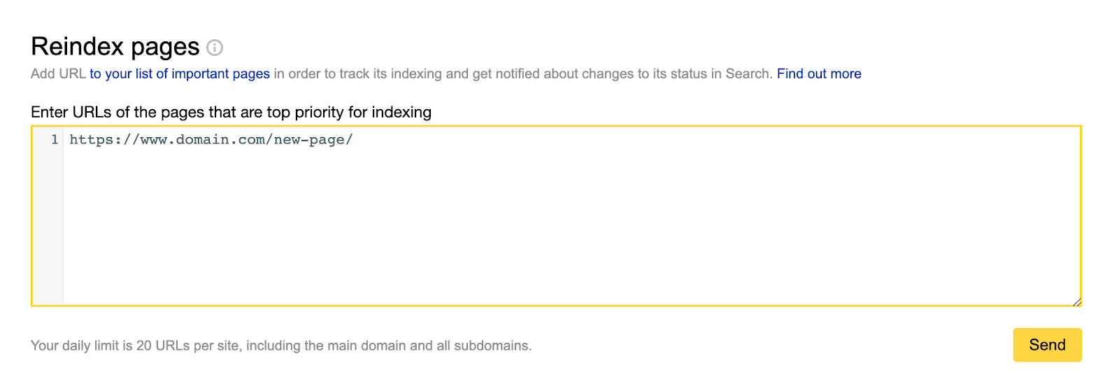 Yandex reindex