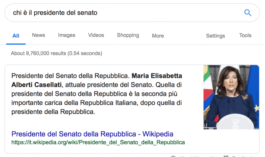 Che cos'è un Text Snippet: esempio in serp