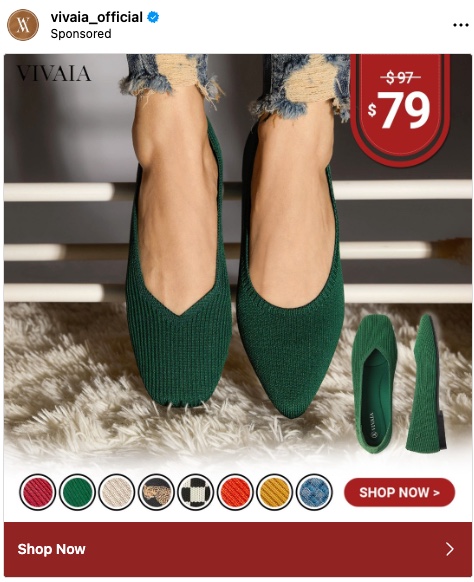 Vivaia's Instagram ad offering shoes at discount