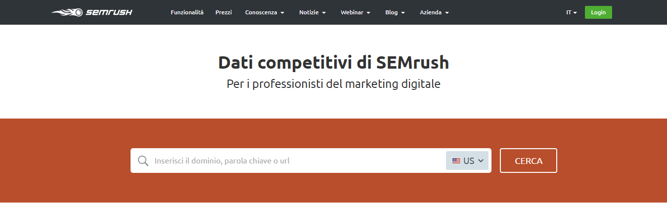 La cta sulla homepage di SEMrush