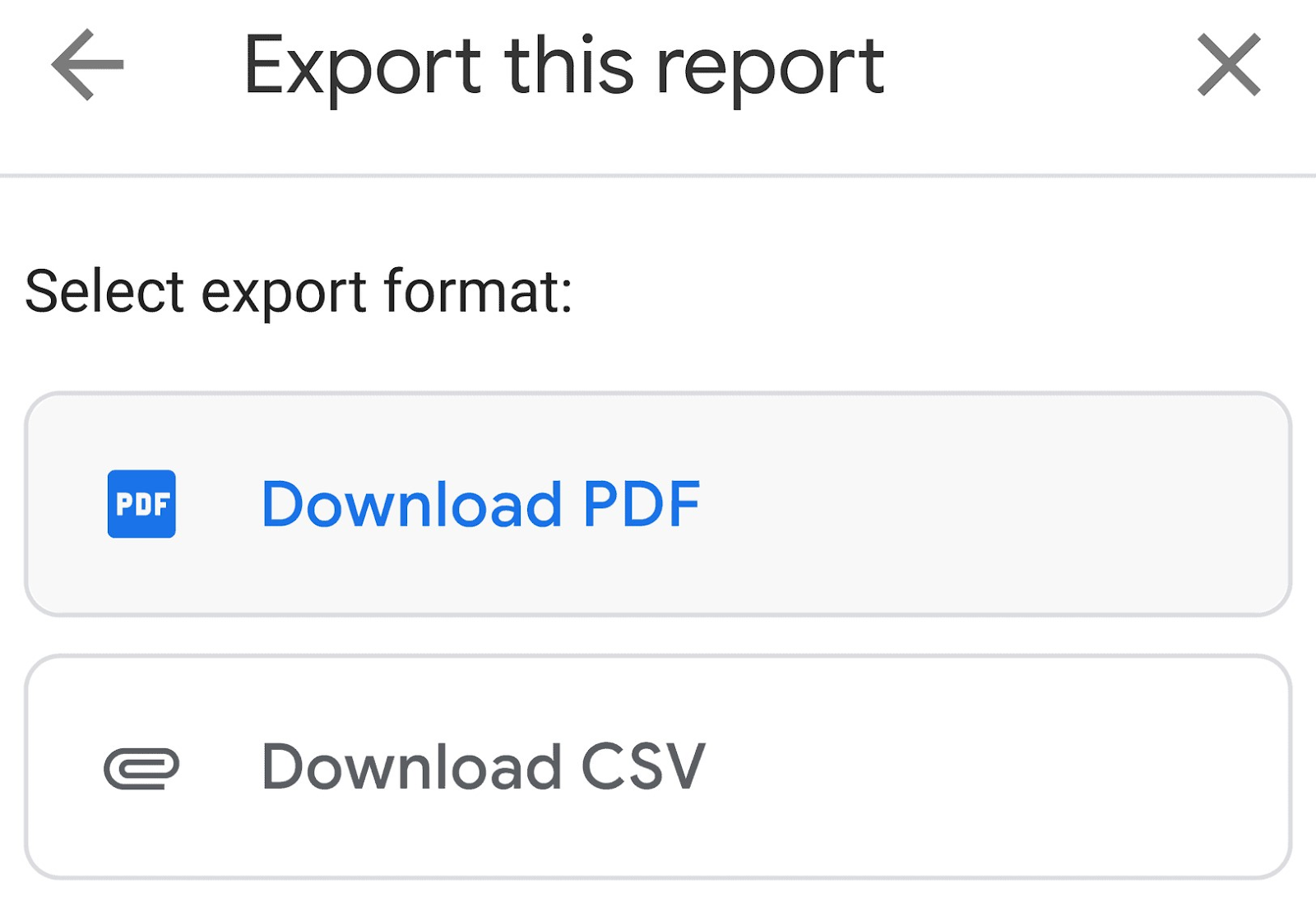 "Export this report" pop up window in GA