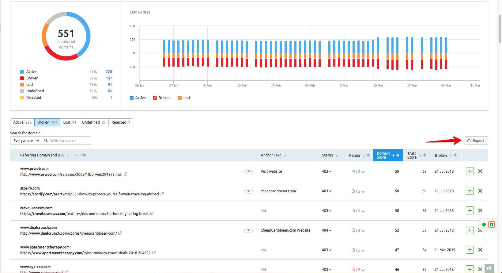Link Building Tool: Export