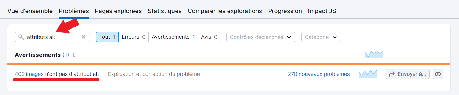 Problèmes d'attributs alt dans Audit de site