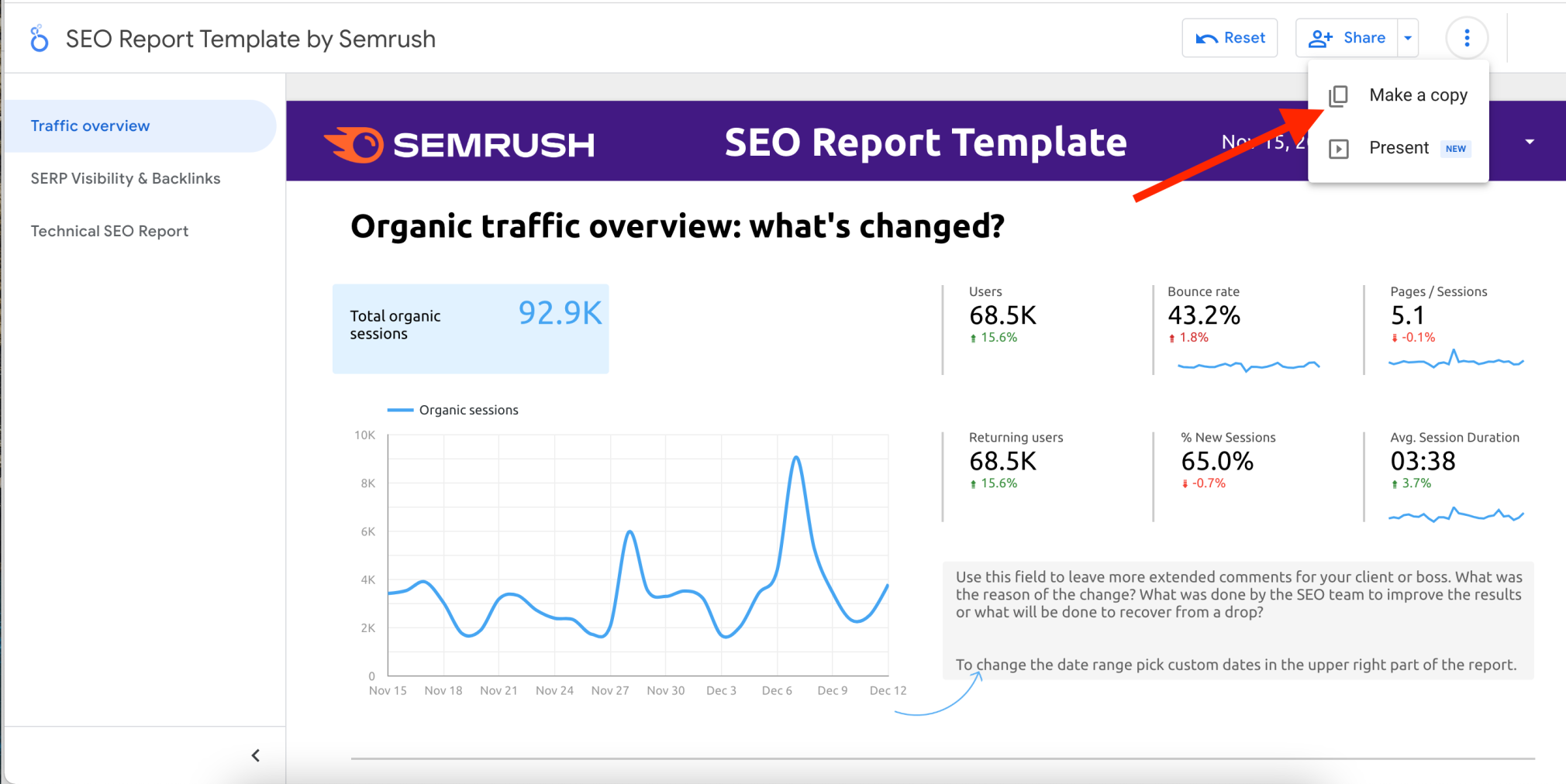 Google Data Studio Template: A Complete SEO Report by Semrush