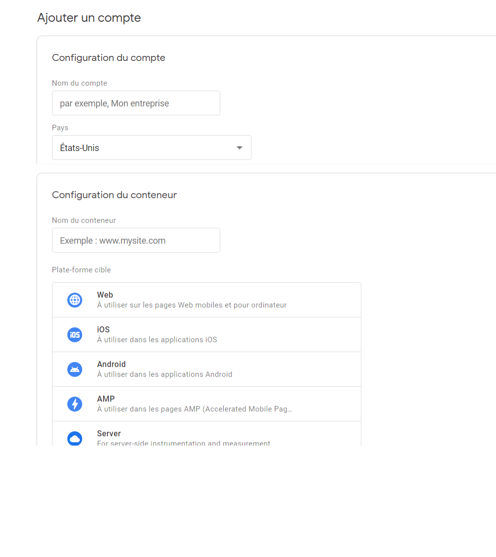 Google Tag Manager configurer un compte