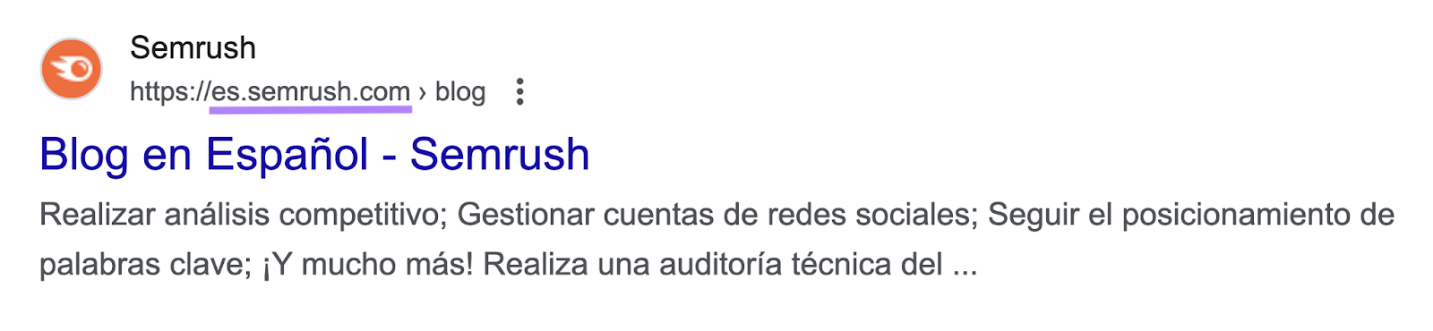 The Spanish version of Semrush blog on Google's SERP
