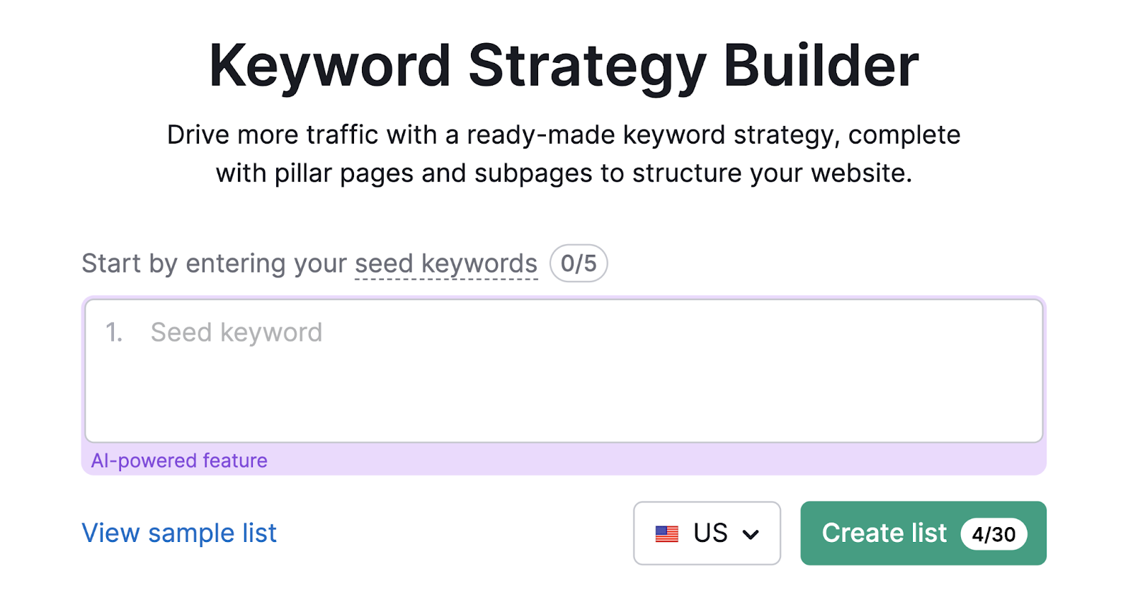 keyword strategy builder tool start