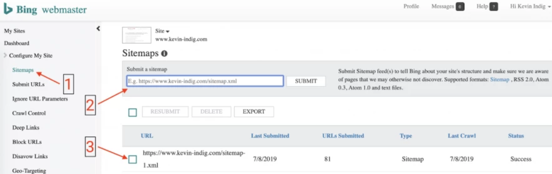 Les sitemaps XML dans Bing Webmaster Tools