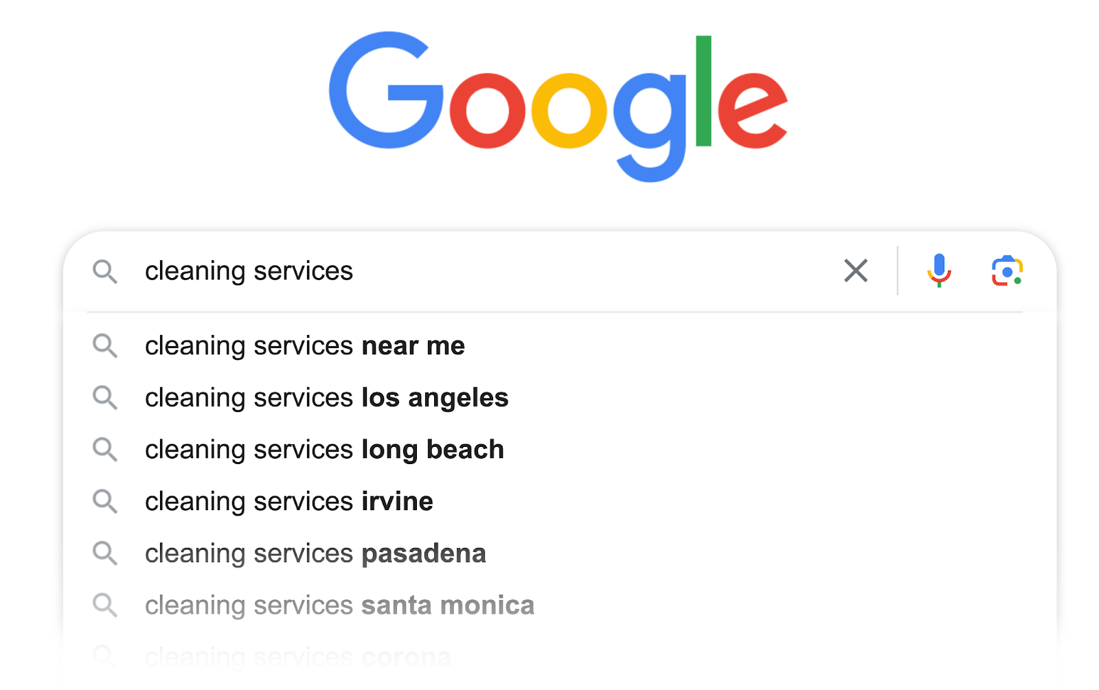 Google Autocomplete suggestions for “cleaning services”
