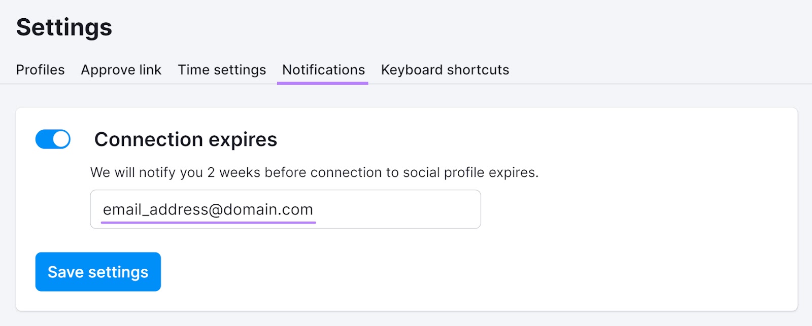 "Notification" settings in Social Poster tool